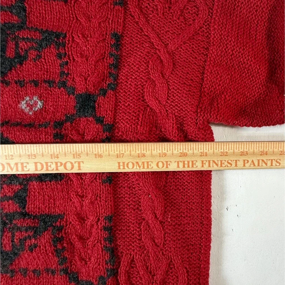 Woolrich Handknit Pure Wool Sweater Medium Ruby Red Excellent Nordic Cable Knit - Picture 6 of 7
